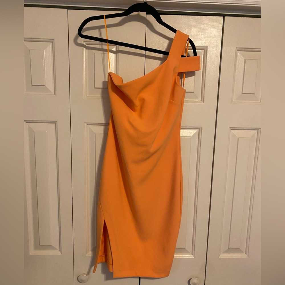 Likely Orange Asymmetrical One-Shoulder Cocktail Dress